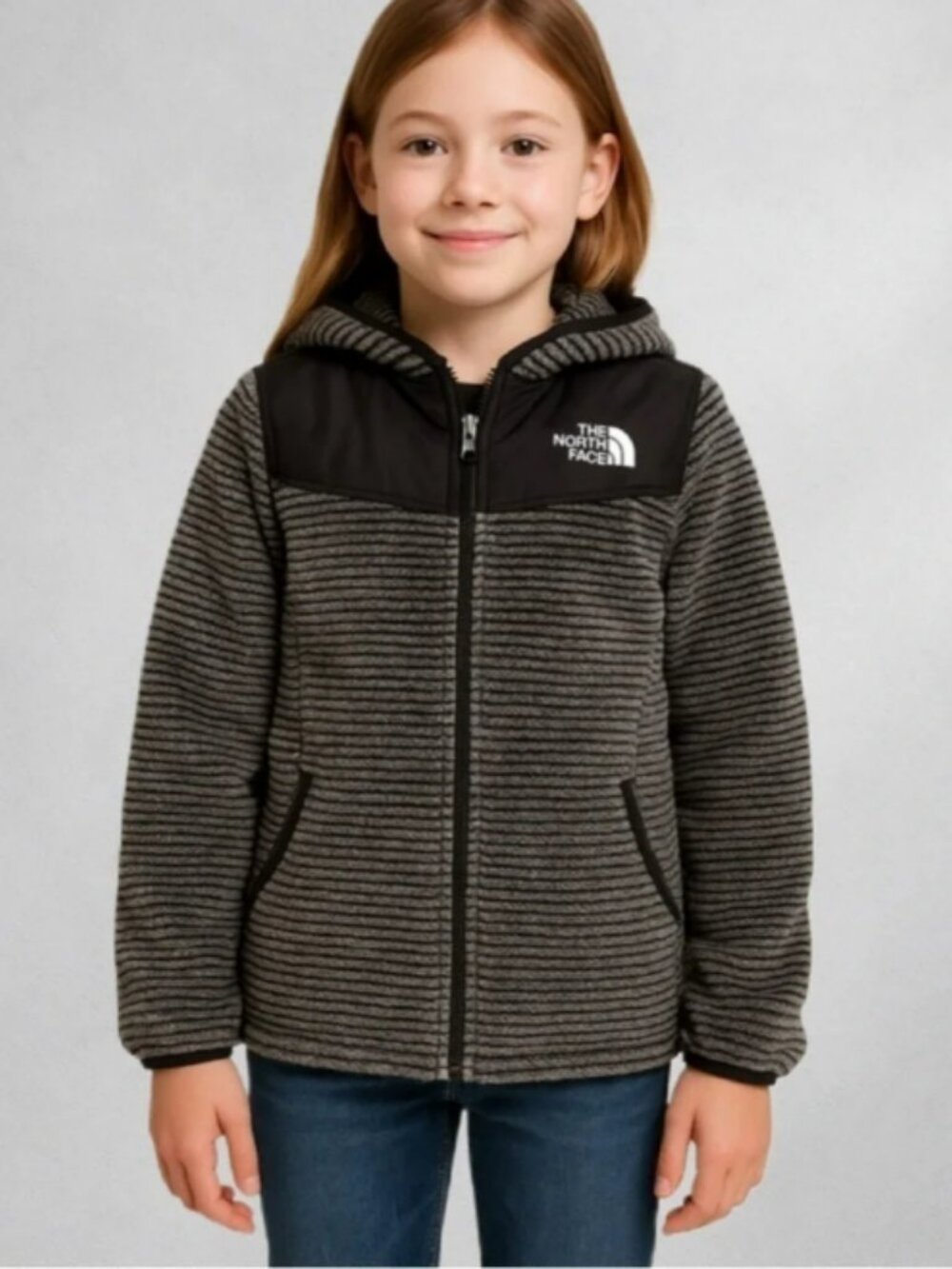 The North Face Oso Gray & Black Hooded Full Zip Jacket Size L